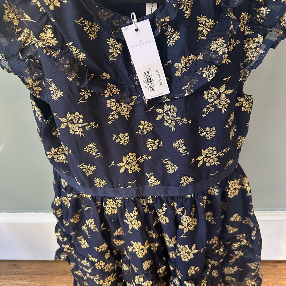 Janie and Jack Navy Dress with Gold Floral Design